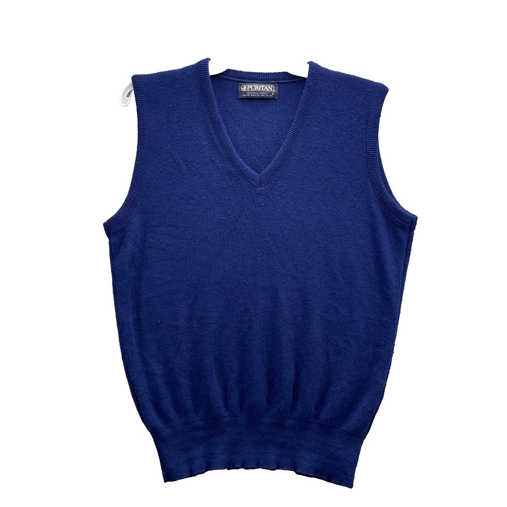 Vintage Puritan Sweater Vest Mens Large Royal Blue Bled Preppy Academia Made USA